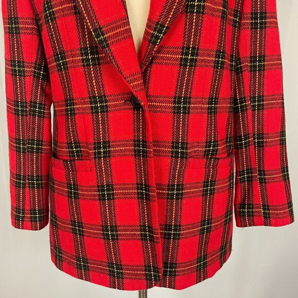 Vintage Blazer Jacket Womens Size 6 Red Plaid Tartan Wool Single Button 90s - Picture 3 of 11